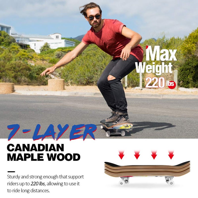 BELEEV Skateboards for Beginners, 31 Inch Complete Skateboard for Kids Teens Adults, 7 Layer Canadian Maple Double Kick Deck Concave Cruiser Trick Skateboard (Graffiti) - Image 2